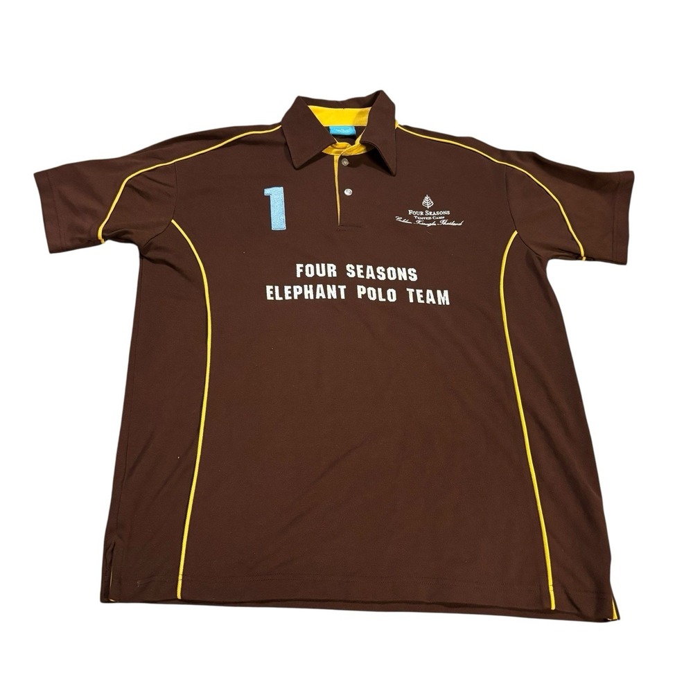 Act Clothing Four Seasons Elephant Polo Team Shirt Brown‎ Yellow Mens XL